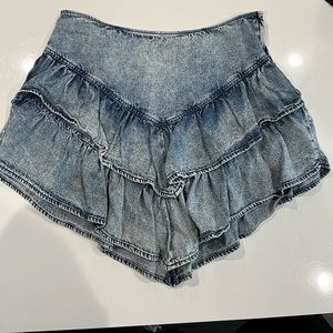 Mother The Ruffle Denim Mini Skirt Threading The Needle